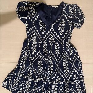Miami Navy Blue Dress with White Leaf Design